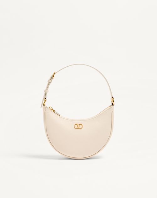 Valentino Garavani - Vlogo Signature Mini Hobo Bag In Grainy Calfskin - Light Ivory - Woman - Shoulder Bags